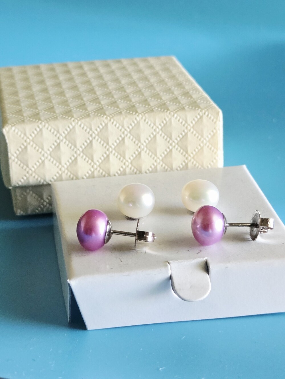Honora Pearl Stud Earrings - Pink and White Pearls In Stering Silver 925